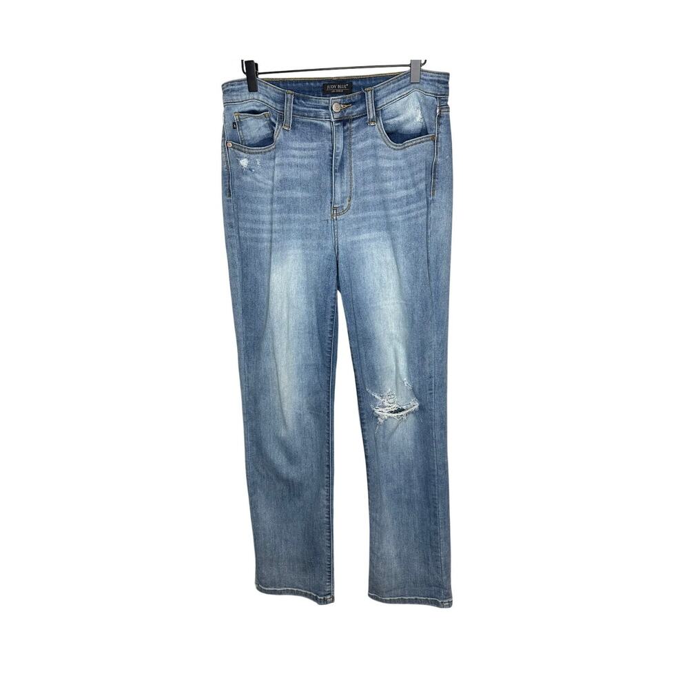 Judy Blue Jeans Womens 30 Blue Straight Leg Distressed High Rise Stretch Denim